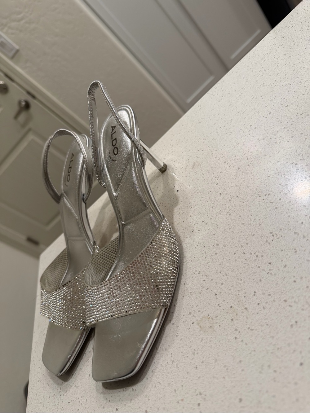 ALDO Silver Rhinestone Slingback Heels - Picture 2 of 5